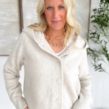 Soft Knit Oatmeal Hooded Button Cardigan
