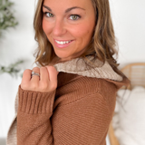 Double Layer Knit Hooded Tan Cardigan