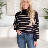 Joanna Mock Neck Ribbed Striped Sweater