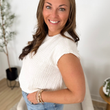 Sleeveless Puffy Hemline Cream Textured Top