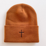 Embroidered Cross Knit Beanie