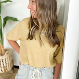 Muted Banana Cream Short Sleeve Sweater Top