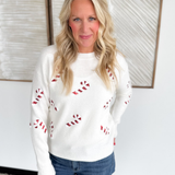 Candy Cane Sequin Ivory Sweater
