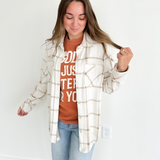 Beige & Tan Plaid Button Up Top