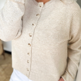 Tan/Cream Mini Striped Button Up Sweater