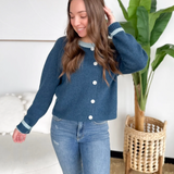 Two Tone Blue Knit Button Cardigan