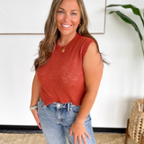 Rust Sleeveless Knit Top