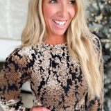 Black/Taupe Velvet Smocked Midi Dress