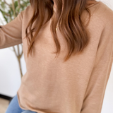 Lightweight Mocha Knit Raw Edge Top