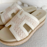 Bone/Natural Slip on Raffia MIA Wedge