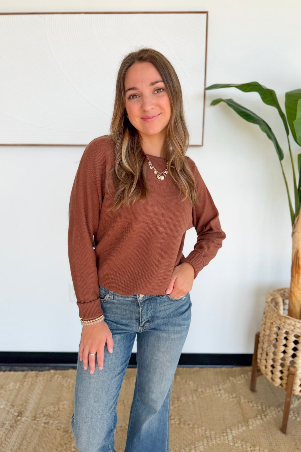 Rust Waffle Knit Sweater