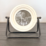Round Whitewash Picture Frame on Metal Stand