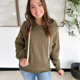 Olive Hooded Pullover with Drawstrings