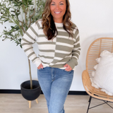 Sage/Cream Mutli Striped Knit Sweater