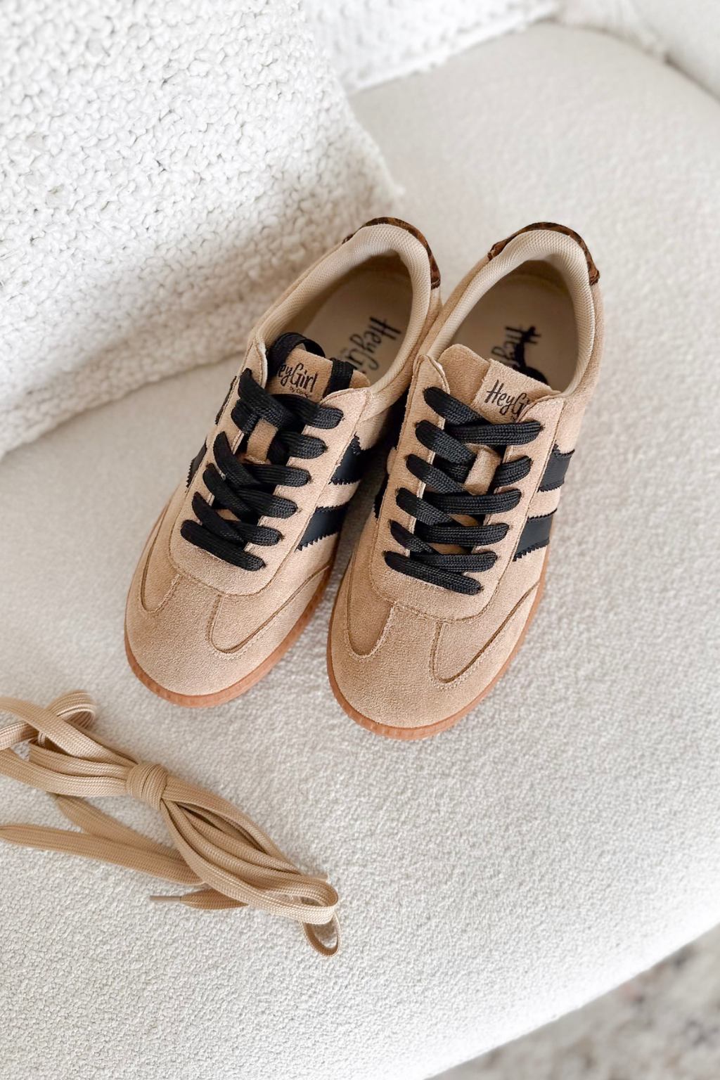 Camel Suede Lace Up Sneakers