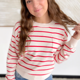 Red/Cream Striped Knit Sweater