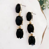 Three Tier Black Stone Earrings