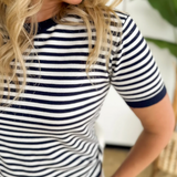 Navy/Ivory Striped 1/2 Sleeve Knit Top