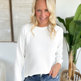 Tan Textured Striped Cream Sweater