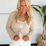 Natural Crochet Bow Tie Cardigan