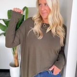 Madison Olive Long Sleeve High/Low Top