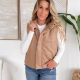 Light Tan Faux Leather Zip Up Vest