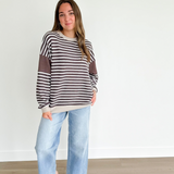 Brown & White Striped Long Sleeve Top
