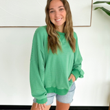 Green Stripe Drop Shoulder Pullover