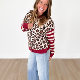 Leopard/Striped Sleeve Button Down Cardigan