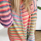 Rainbow Striped Button Knit Cardigan