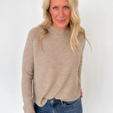 Textured Raglan Sleeve Taupe Sweater