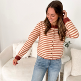 Mauve & Ivory Striped Button Cardigan