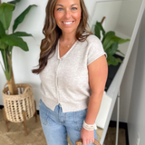 Tan Sleeveless Button Up Sweater