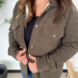 Brown Ribbed Button Up Jacket