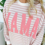 Dusty Pink Striped Mama Crewneck