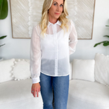 Maggie Button Front Sheer White Top