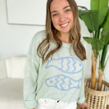 Mint Knit Blue Fish Sweater