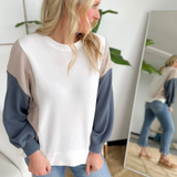 White/Taupe/Blue Color Block Pullover