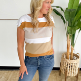 Camel Color Block Short Sleeve Top