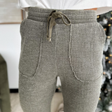 Olive Waffle Knit Elastic Waist Pants