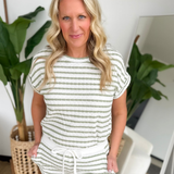 Green Striped Short Sleeve Top