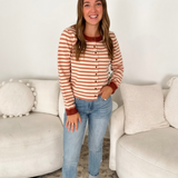 Mauve & Ivory Striped Button Cardigan