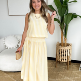 Yellow/Ivory Striped Smocked Midi Skirt