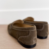 Olive Suede Slip On Clog Mule