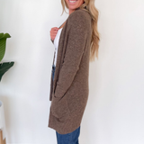 Heather Ribbed Open Front Brown Cardigan