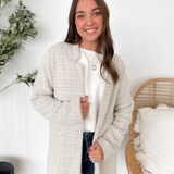 Cream/Taupe Brushed Fabric Lightweight Cardigan