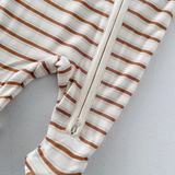 Vintage Stripe in Brown 2 Way Zip Footie
