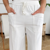 Ivory Elastic Waist Wide Leg Pants