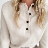 Beige 1/2 Button Long Sleeve Sweater