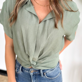 Olive Front Twist Crop Top